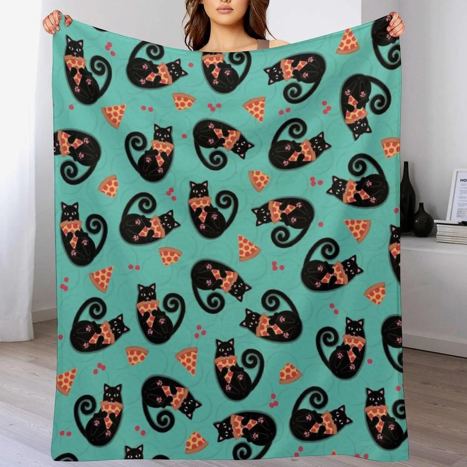 

Pepperoni Pizza Cat Throw Blanket Ultra Soft Flannel Fleece Blanket for All Seasons 102x76cm(40x30in)
