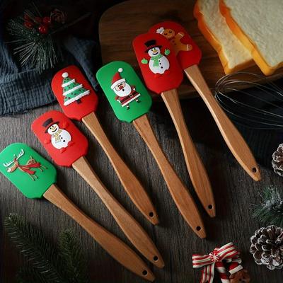 Série Noël Spatule à Crème à Gâteau Père Noël Silicone Grattoir à Pâtisserie Antiadhésif Mélangeur de Pâte à Beurre Accessoires de Cuisine pour la Pâtisserie