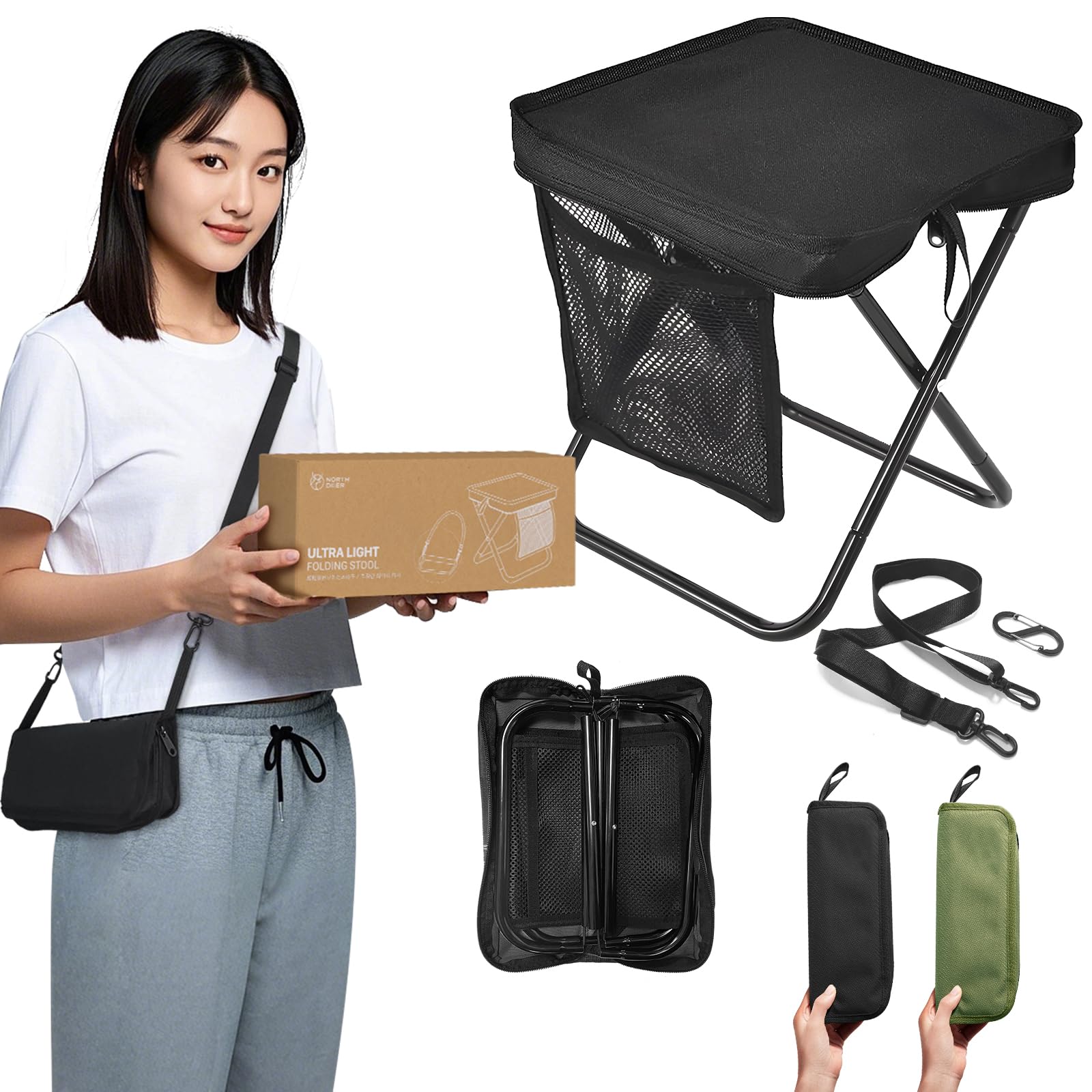

Northdeer New Folding Aluminum Alloy Construction with Shoulder Strap and Portable Outdoor Chair with Integrated Storage Camping Design Japanese чёрный