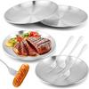 8 Pack Stainless Steel Plates, 8 Inches Metal Dinner Plate with Forks, Round Serving Camping Plates for Serving Dishes Dessert Salad, Unbreakable &