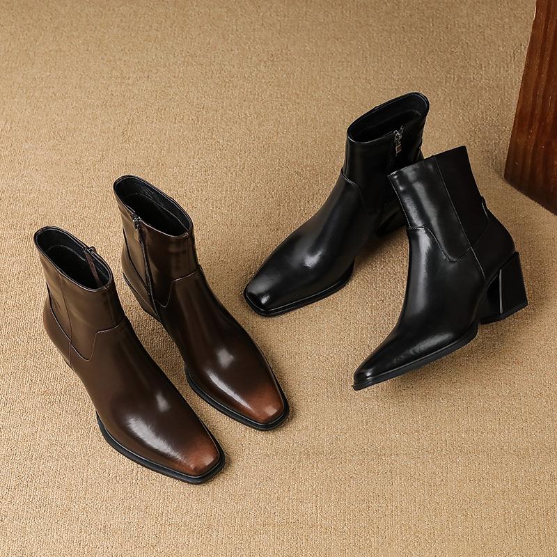 Fashion 2025 New Women's Ankle Boots and Short Boots Side Zipper Block Heel Women Boots Large Size Vintage Motorcycle Boots Female