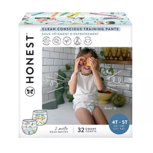 

The Honest Company Clean Conscious Diapers (Pants Style) 4T5T (17kg+) 32 count | Plant-based, Sustainable Materials | Dog & Crayon