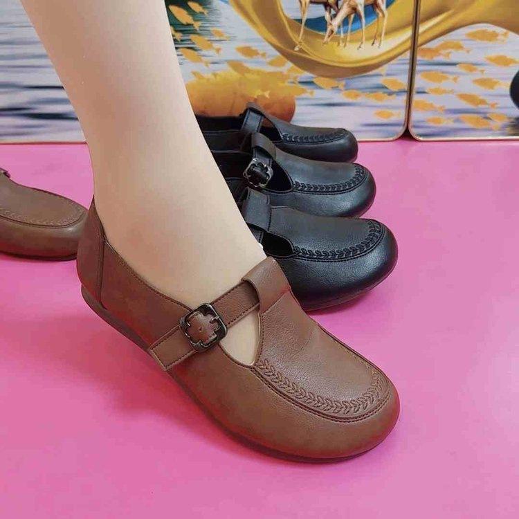 Retro Beef Tendon Soft-soled Shoes Autumn New Casual Flat Comfortable Leather Shoes Non-slip Breathable Single Shoes