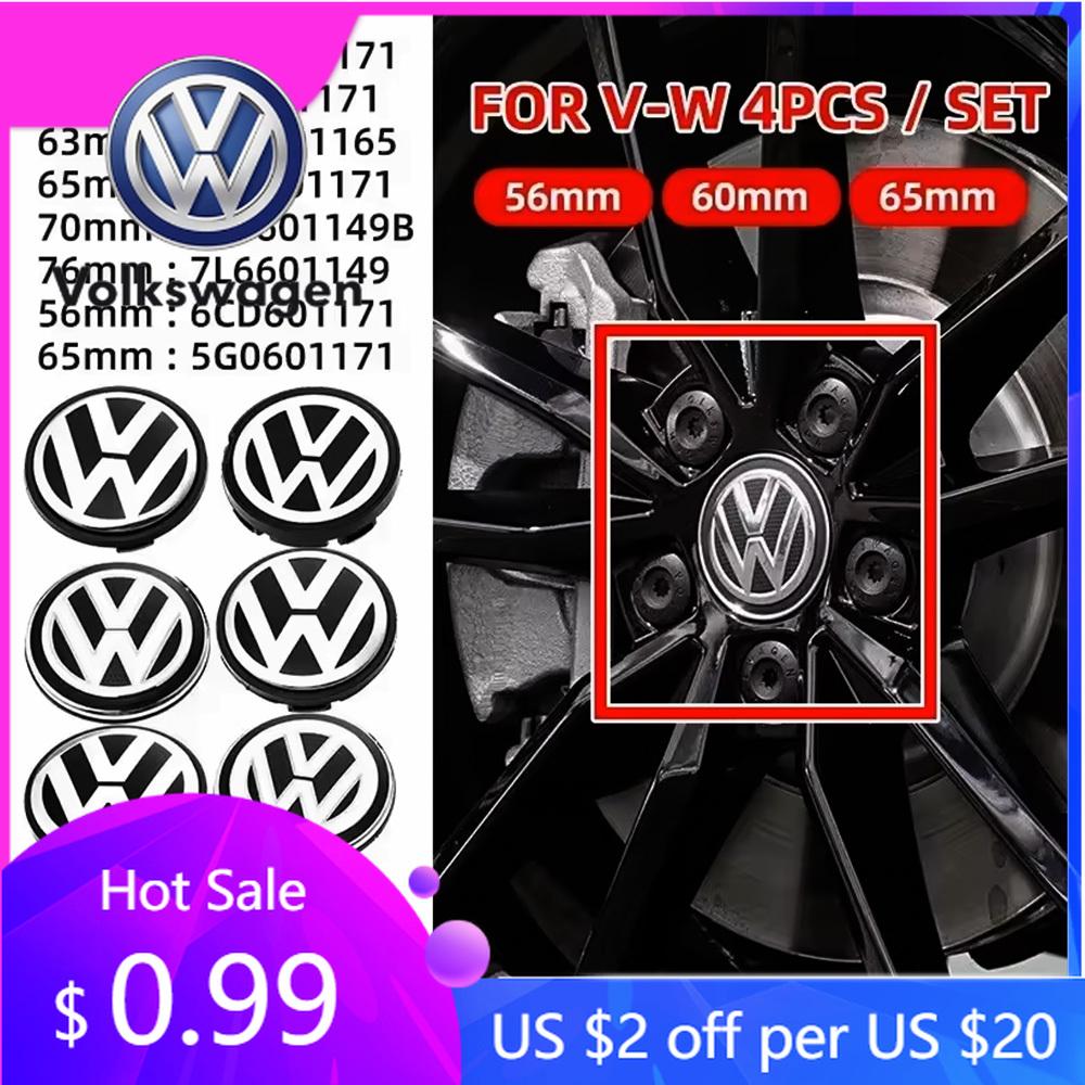 2026 Hot For Volkswagen VW 4pcs 55mm 56mm 65mm 70mm Car Wheel Center Caps Hubcap Cover for  Volkswagen Jetta MK5 Golf Passat sty