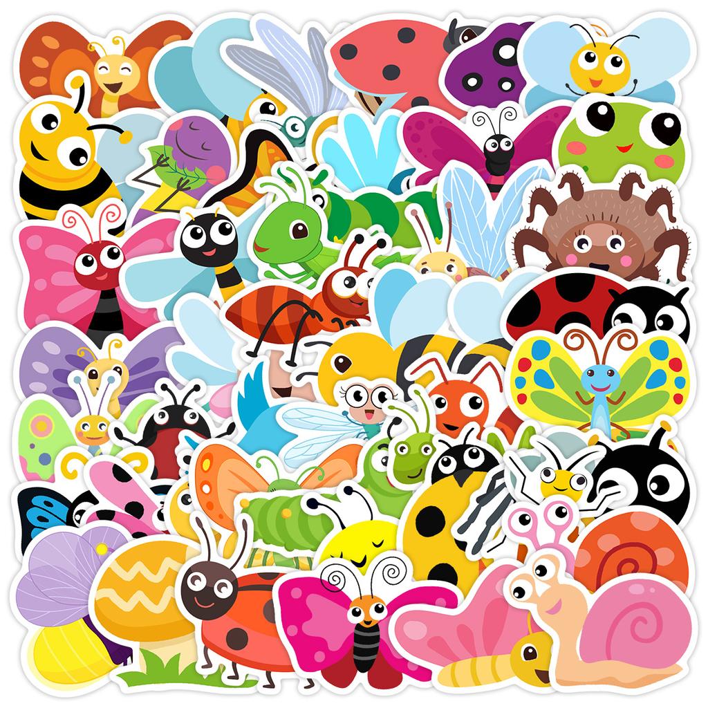 50 Cartoon Insekten Doodle Aufkleber Wasserbecher Handy Koffer Wasserdichte Dekorative Aufkleber DIY Käfer Aufkleber