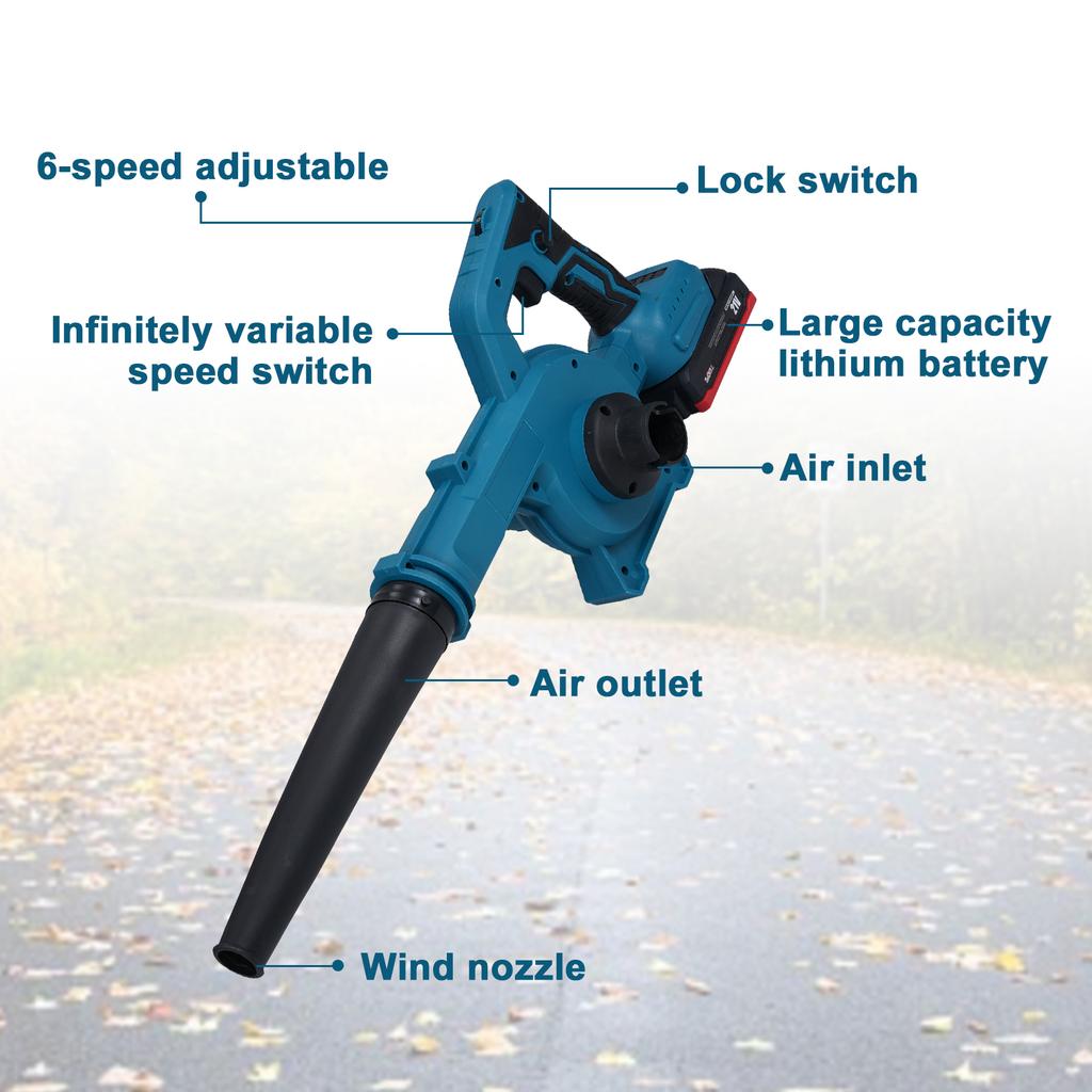 Cordless Leaf Blower Leaf Vacuum Rechargeable Air Blower 6speed Adjustable with Lock Switch for