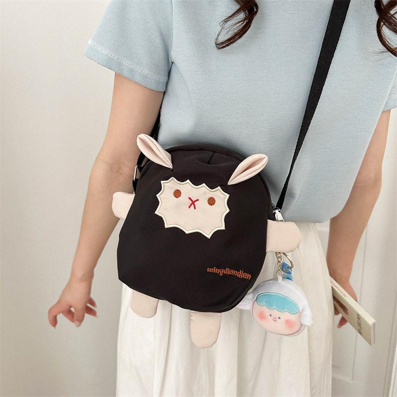 Sheep Cartoon Canvas Crossbody Bag For Teens Soft Material Daily Outfit Shoulder