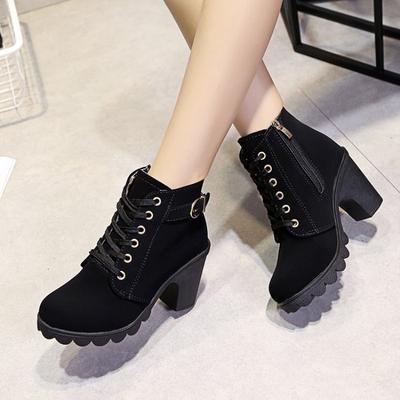 Herbst und Winter High Heel Dicke Ferse Damenstiefel Muffin Dicke Sohle Martin Stiefel Große Größe Damen Kurzstiefel