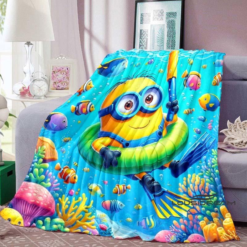 Kawaii (Minions) Cartoon Blanket with Big Eyes, Soft and Comfortable Flannel Blanket Suitable for Travel and Home Use.