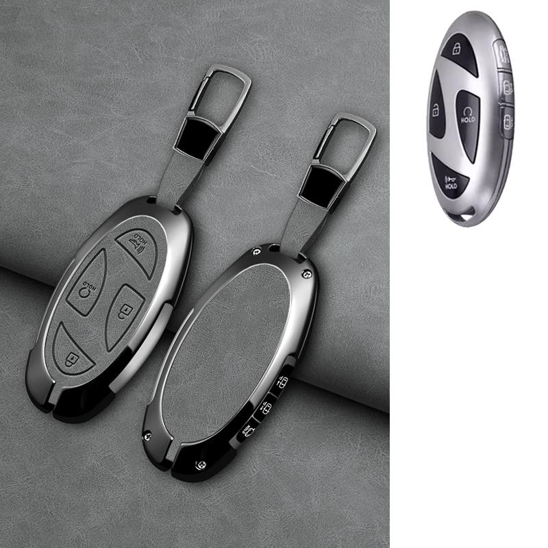 5 7 Button Zinc Alloy Leather Car Key Case For Hyundai Kona Ev Grandeur Gn7 Ioniq 6 Car Key Fob Case Accessories