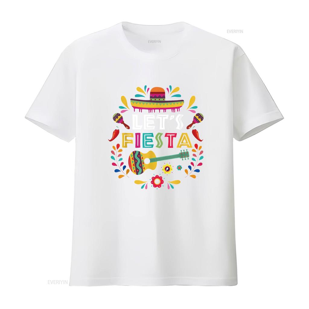 Lets Mexican Fiesta Cinco De Mayo Party Colourful Guitar Fun T Shirt vintage Washed Stretched Breathable Unisex fashion homme