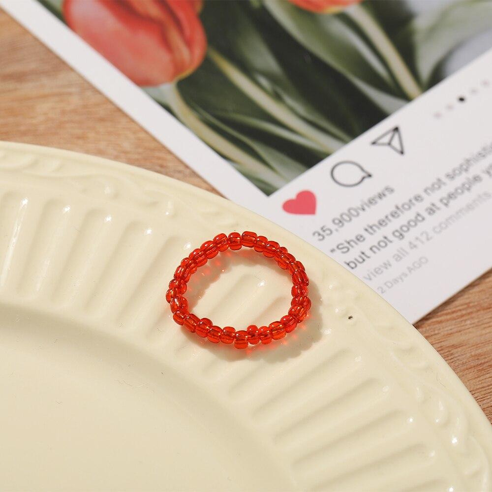 iF ME Mehrfarbiger kleiner Blumenring, koreanische Version, handgewebter Perlenring, Reisperlen-Ring, Damen- und Mädchenschmuck, kleiner Ring im frischen Stil