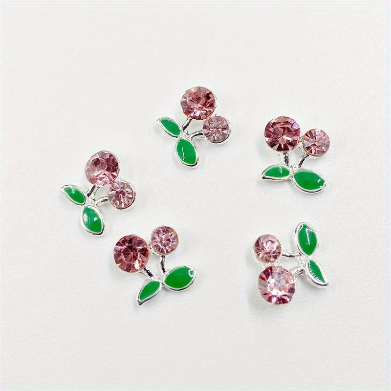 10pcsHypoallergenic 3D Cherry Nail Art Charms with Sparkling Zircon - Elegant DIY & Salon Jewelry In Packs