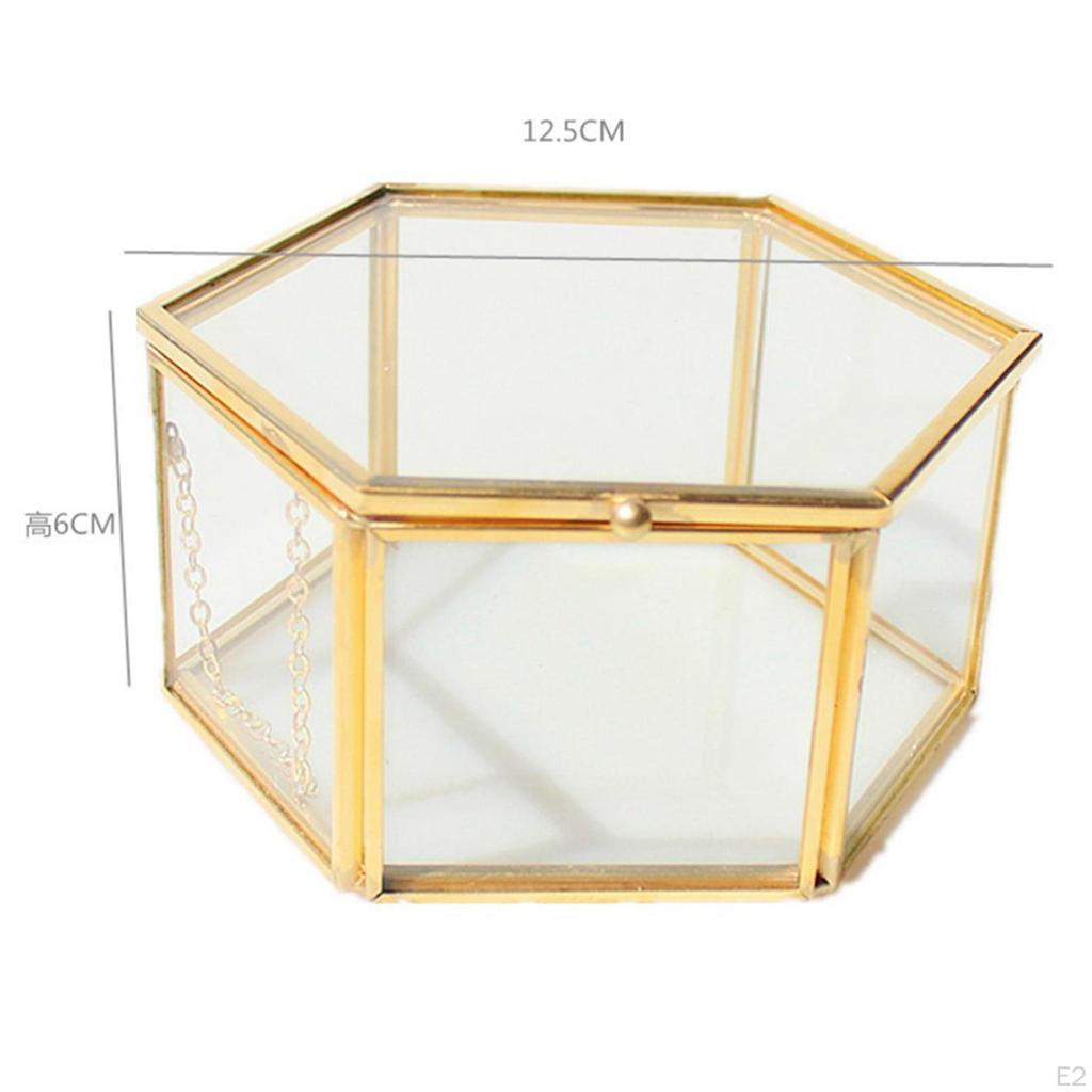Brass , Glass Geometric Terrarium Tabletop er, Gold
