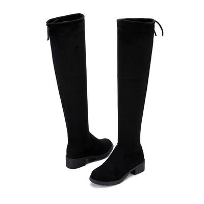 Fashion Women Boots Winter Black Over The Knee Boots 2025 New Comfort Lace Up Chunky High Heels Shoes Fashion Warm Suede Round Toe Boots