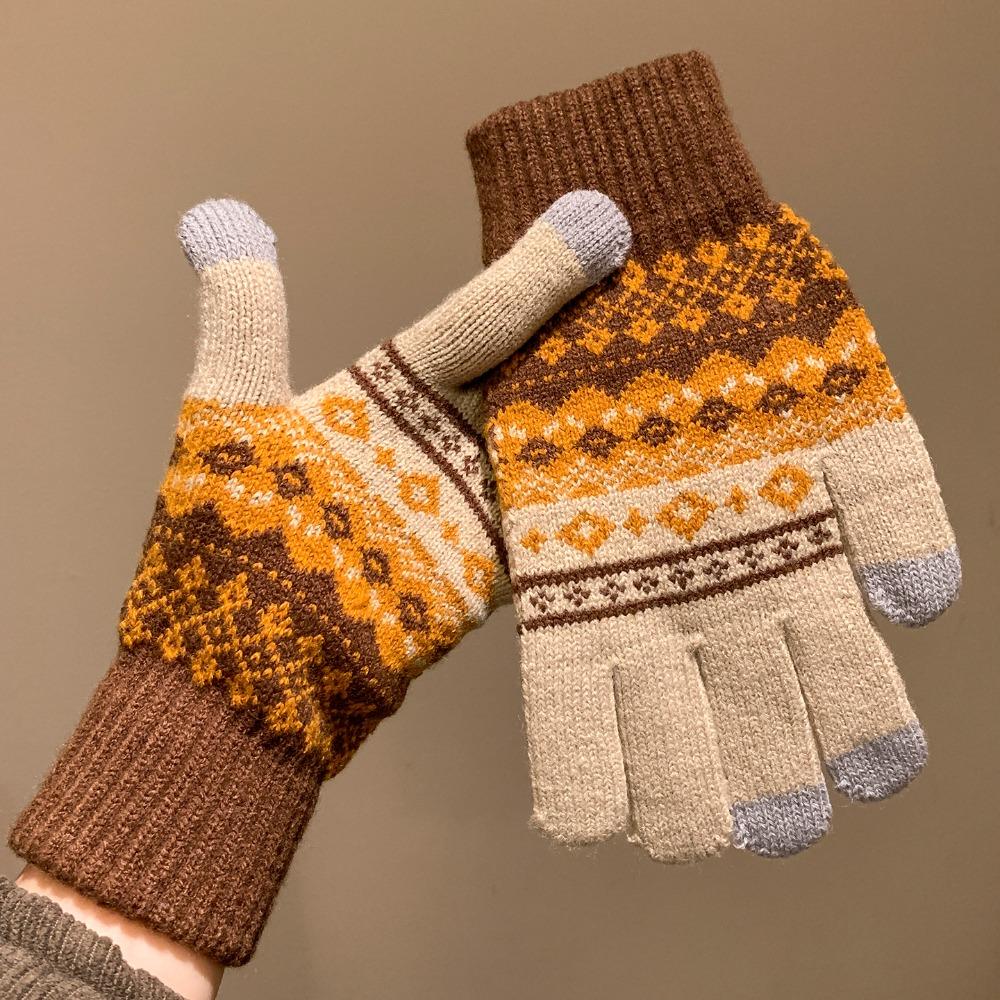 Weiche Winterstrickhandschuhe Rot Damen Fahrradhandschuhe Allround-Druckwollhandschuhe Mädchen