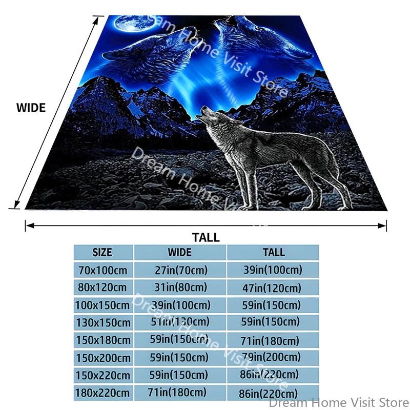 Howling Wolf Print Flannel Plush Throw Blanket – Super Soft, Cozy Throw with Majestic Wolf & Mountain Design for Bedroom or Sofa