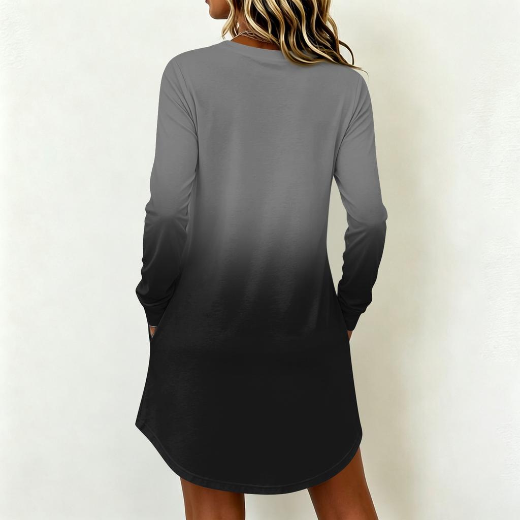 Women's Casual Long Sleeve Printed Neck Dress