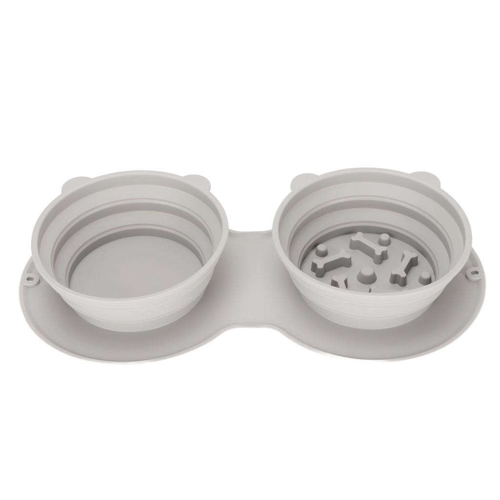 Zusammenklappbarer Hundenapf Verdickter Faltbarer Tragbarer Wandmontierter Silikon Haustier Doppelnapf zum Spazierengehen