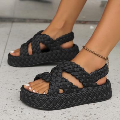 Womens Sandals Fashionable Round Toe Versatile Solid Color Shallow Slip-On Selling Women's Shoes Open Toe Hollow Womens Slippers