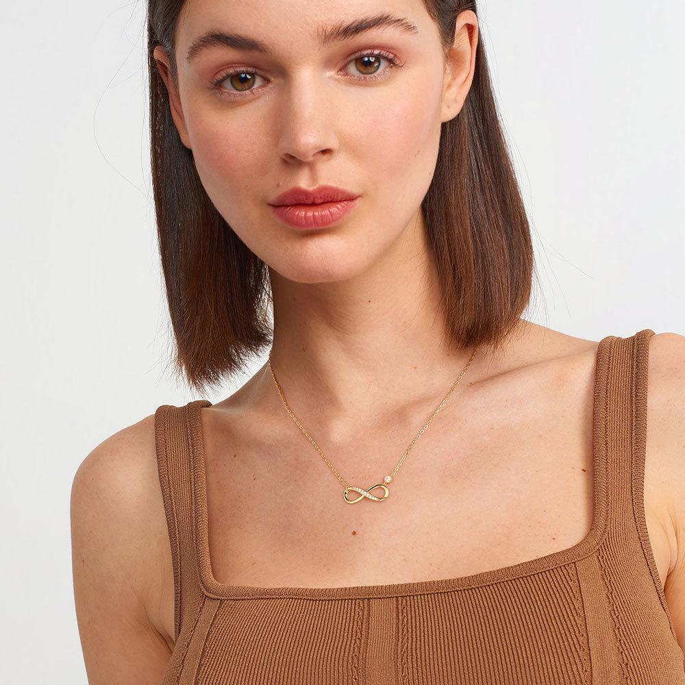 Infinity Symbol Moissanite Necklace, 18K Gold-Plated Sterling Silver Clavicle Chain for Women