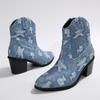Fashion New fashionable and trendy denim high-heeled short-top thin retro style pointed cowboy boots