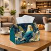 1pc Oriental Bird Lily Tissue Holder Featuring a Blue Parakeet On a Navy Floral Background - Fabric Napkin Storage Organizer Suitable for Kitchen, Car