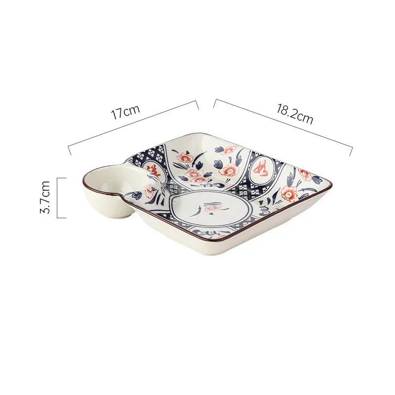 Bohemian Ceramic Dumpling Plate Household Underglaze Color Snack Dish with Saucer Fruit Dessert Platter French Fries Tray