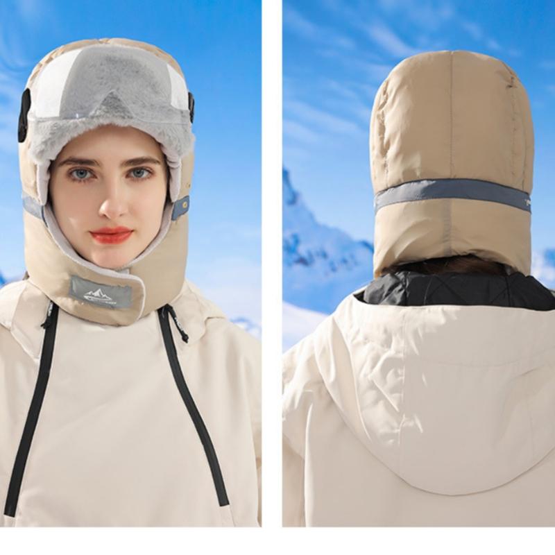 Winter Warm Down Hat Men Women Removable Masks Thickened Ear Protection Outdoor Skiing Cycling Motorcycle Hat With Goggles