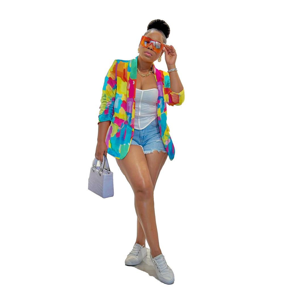 K2805 Colorful Print Casual Suit Jacket