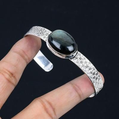 Daughters Day Sale Labradorite Gemstone 925 Sterling Silver Anniversary Bangle