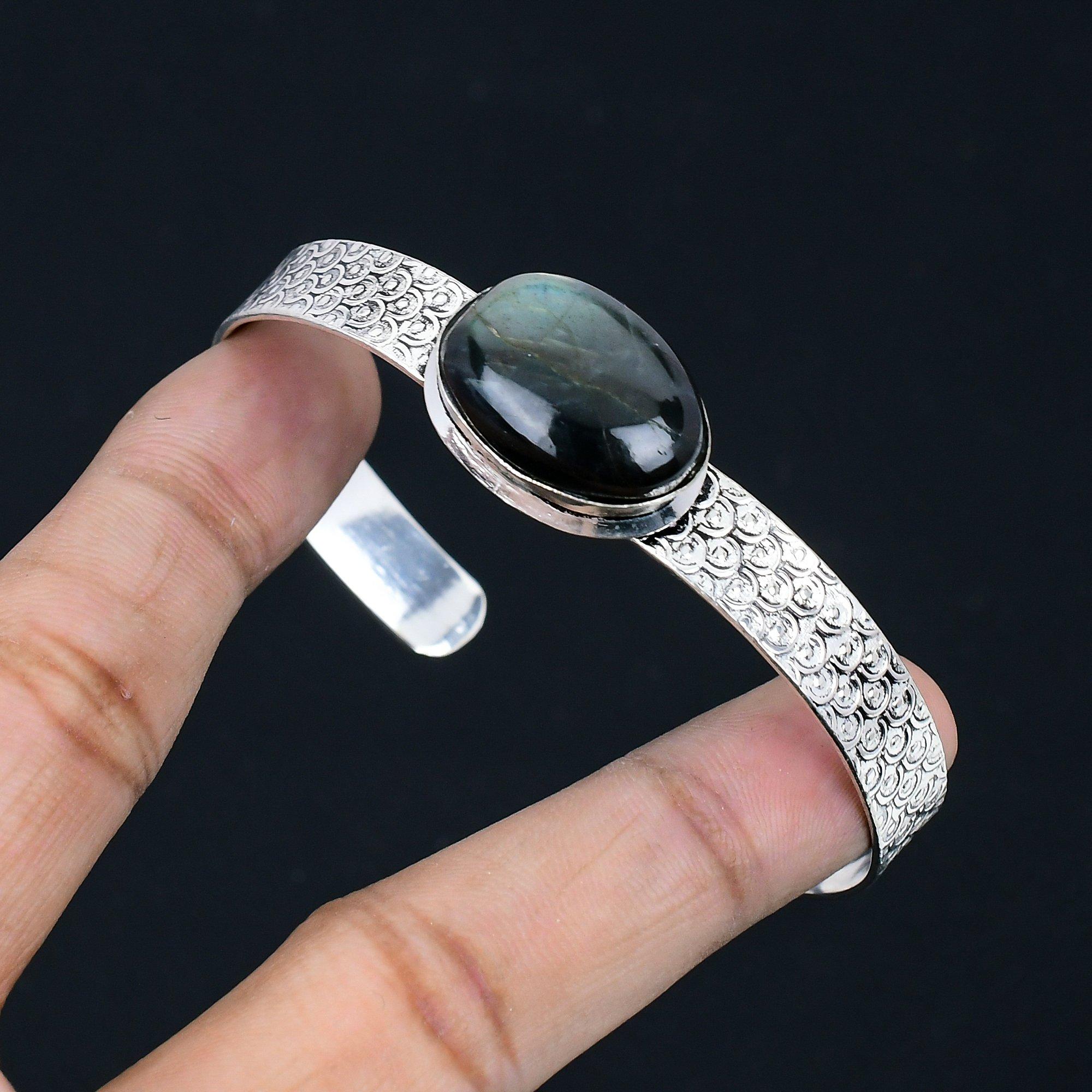 

Розпродаж до Дня дочок Браслет-бенгл з лабрадоритом зі стерлінгового срібла 925 проби на річницю Adjustable