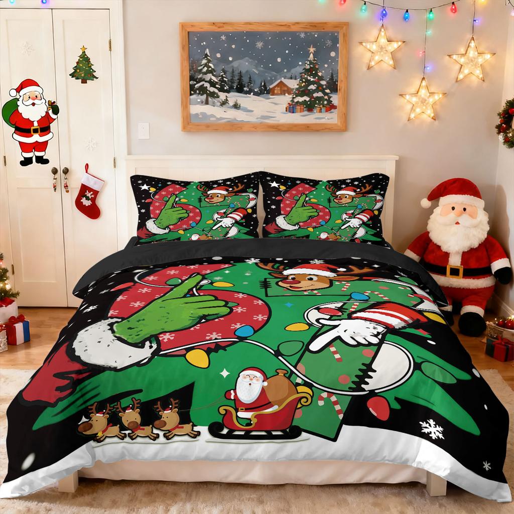 Bed Three-Piece Set Green Hair Monster Hand Pillow Cover Quilt Cover Digital Printing Bedding