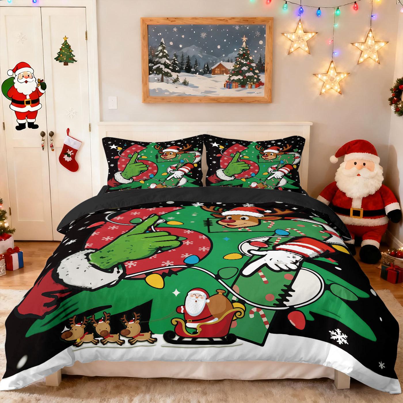 Bed Three-Piece Set Green Hair Monster Hand Pillow Cover Quilt Cover Digital Printing Bedding 135x200