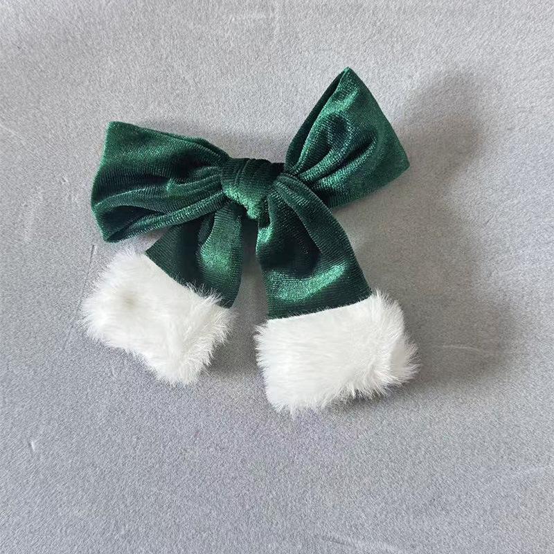 Red Velvet Christmas Bow Hair Clips White Furry Accents Holiday Hair Decor New Year's EVE Decorations Party Hair Accessories