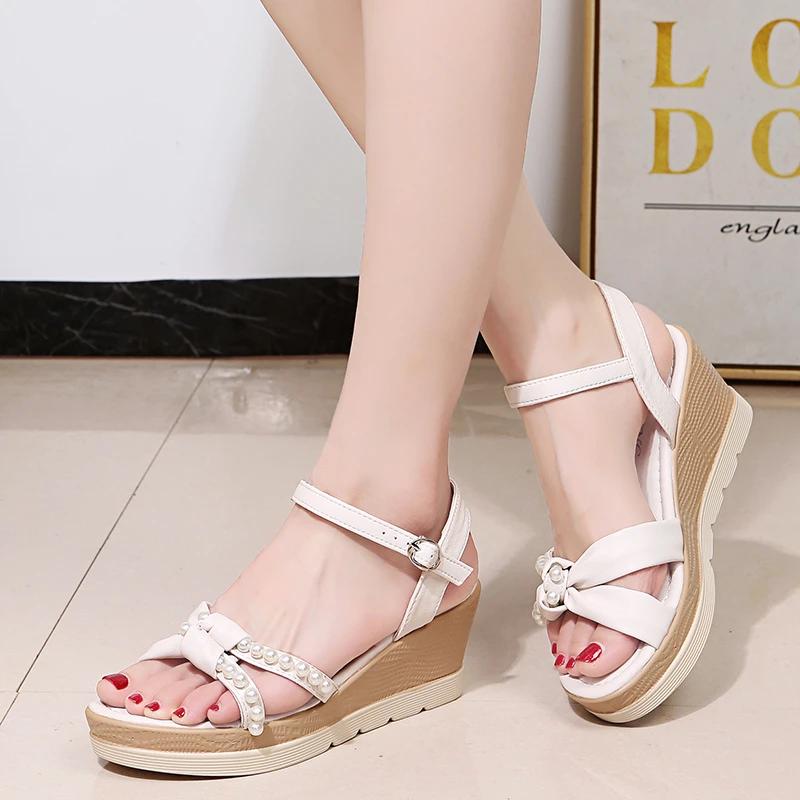 Neue dünne Riemen römische Schuhe offene Zehen Keil Damen Sandalen Sommer Mode lässig elegante Mode High Heels NO:526