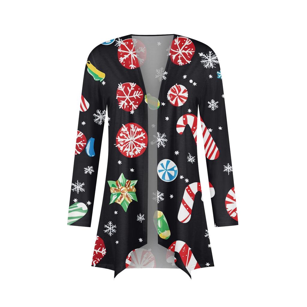 Women's Fashion Casual Christmas Print Medium Length Cardigan Jacket Coat