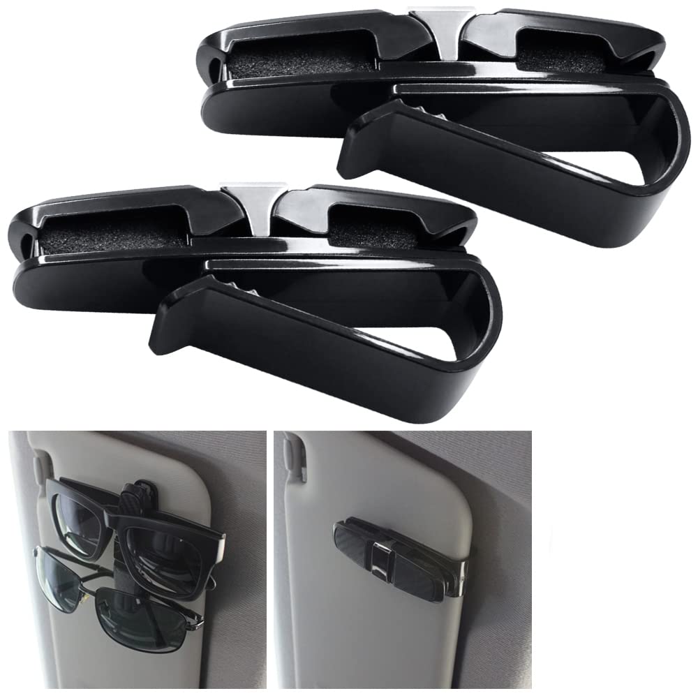 FineGood Car Sun Visor Glasses Holder with Ticket Card Silver Holder, Sunglasses/Eyeglasses Clip, 2-Piece Set, (FG-glasses_holder_2)