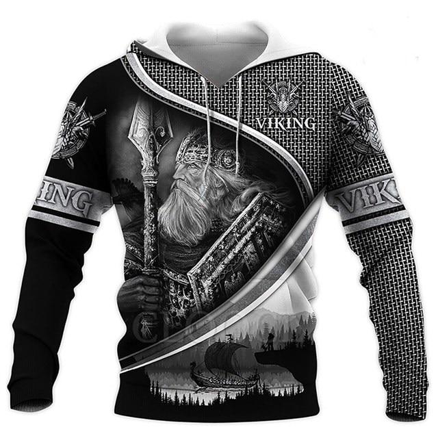 Vzor Vikings Podzim Pánské mikiny s kapucí Viking Mythology Potisk Unisex Pulovr Street Punk Bundy pro volný čas Kabát