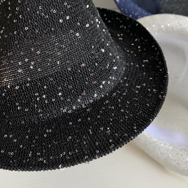 Mardi Gras Sequins Fedoras Hat for Adult Unisex Masquerade Carnivals Mesh Derby Hat Performances Hat with Rolled Up Brim