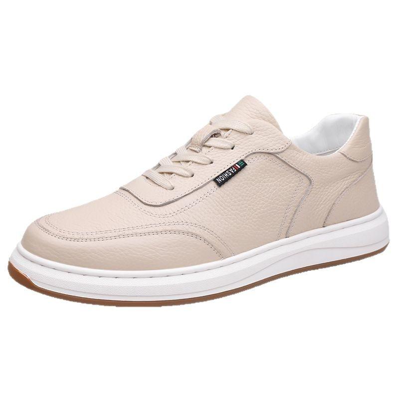 Men's Spring Genuine Leather Waterproof Sports Shoes Running Non-slip Thick Sole Heightened Men's Casual White Forrest Gump Shoes