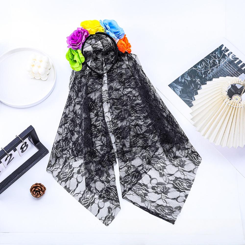 1PC Rose Skeleton Ghost Bride Veil Headband for Halloween Day of The Dead Prank Horror Carnival Party Party Headdress Decoration