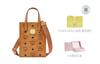 MCM Klassik Visetos Aged Leather Print Synthetic Leather Handbag Shopping Bag Mini Women's Brown with Brandy Color