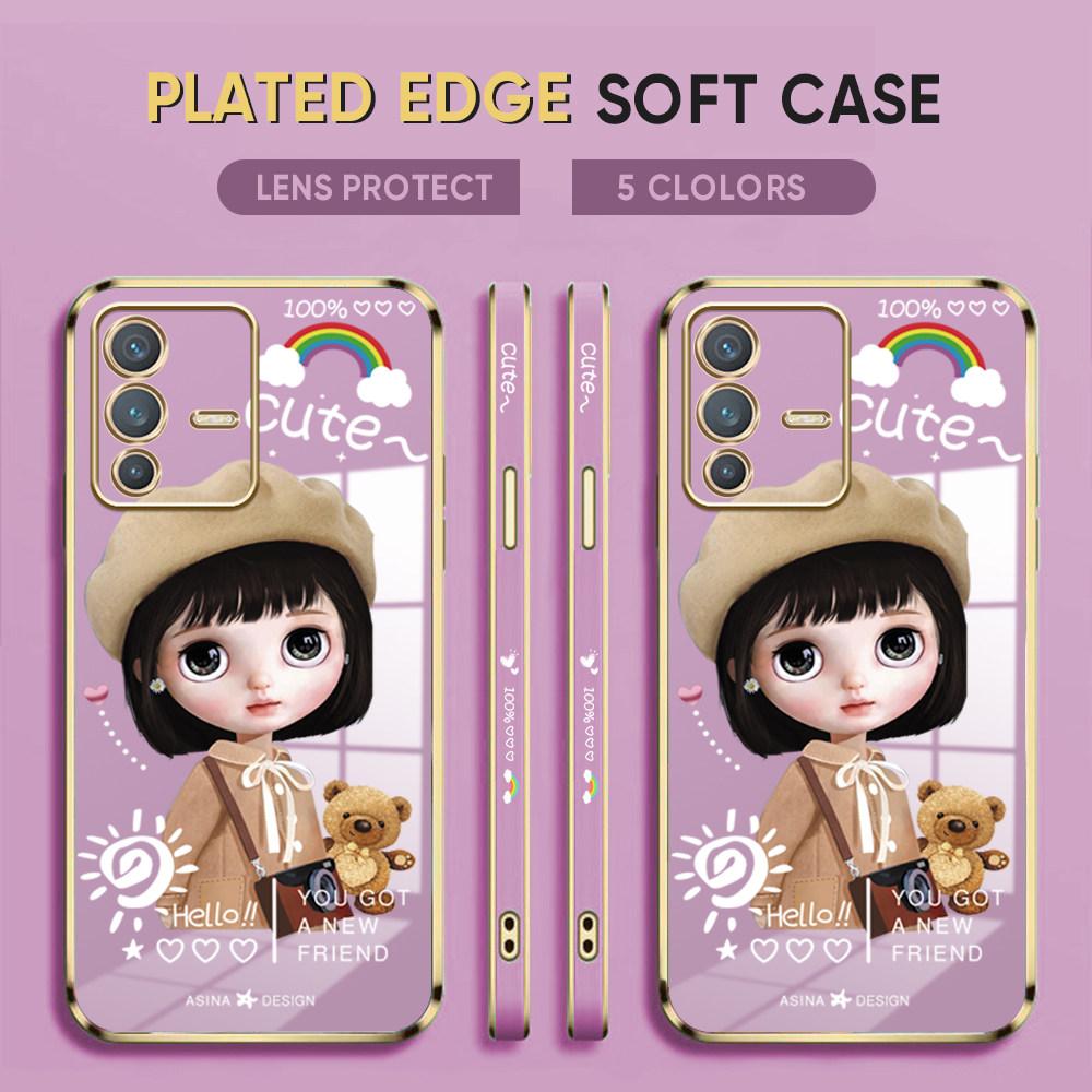For Honor 90 70 50 X7a X9a P30 Pro P40 Lite Infinix Hot 40i 30i Vivo Y22 Y18 V30 Pro V40 Cute Girl Pattern Soft Plated TPU Shockproof Phone Case