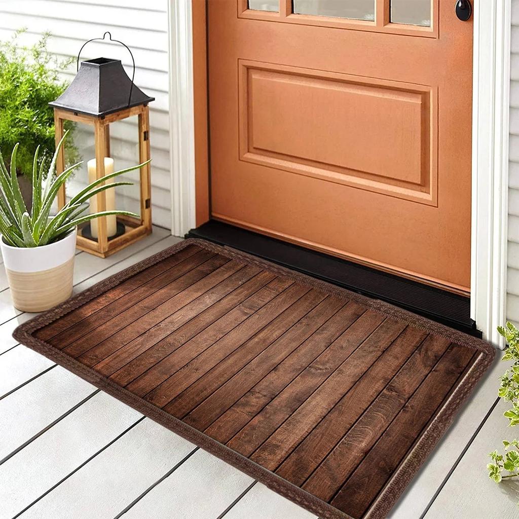 Wooden Welcome Entrance Doormat Washable Outdoor Indoor Carpet Rug for Home Decoration Floor Mat for Front Door Hallway Bathroom