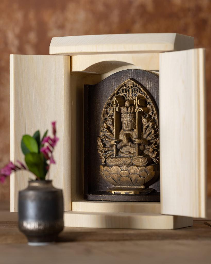 Zeku Kannon Buddhist Statue in a Shrine Gold Prayer at Kongo Mount Koya Guardian of the Zodiac for those born in the Year of the Rat Thousand-Armed