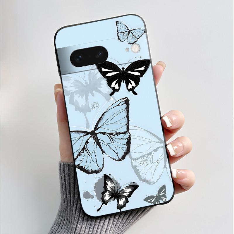 For Google Pixel 7 / Pixel 7 Pro Case Luxury Fashion Butterfly Flowers Black Soft TPU Silicone Back Cover Pixel7 7Pro Phone Case