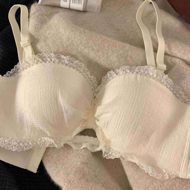 Women Light Blue Textured Lace Bra with Bow Detail and Adjustable Straps S белый