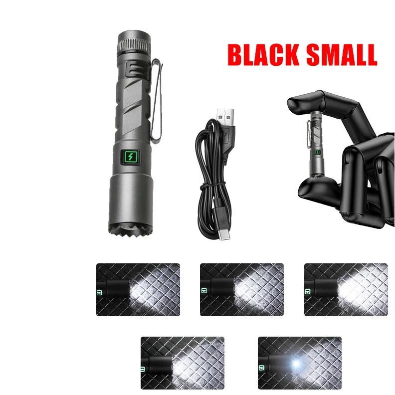 Ultra Bright White Laser LED Flashlight Al Alloy Waterproof Zoom Tactical Torch with Cap Clip Emergency Light USB Camping Lamp