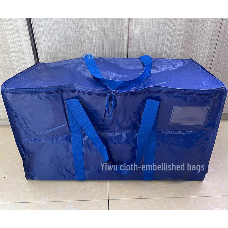 Blue PE Woven Snakeskin-Pattern Moving Bag: Thick, Coated, and Durable Backpack for Luggage.